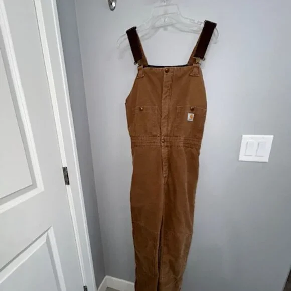 Carhartt Duck Canvas Insulated Overalls Women 8X32 Quilted Lining - Picture 2 of 9